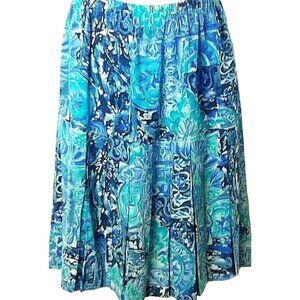 Contemporary Liz Claiborne Blue Floral Skirt Size 6 Silk Pleated Y2K 90s Spring